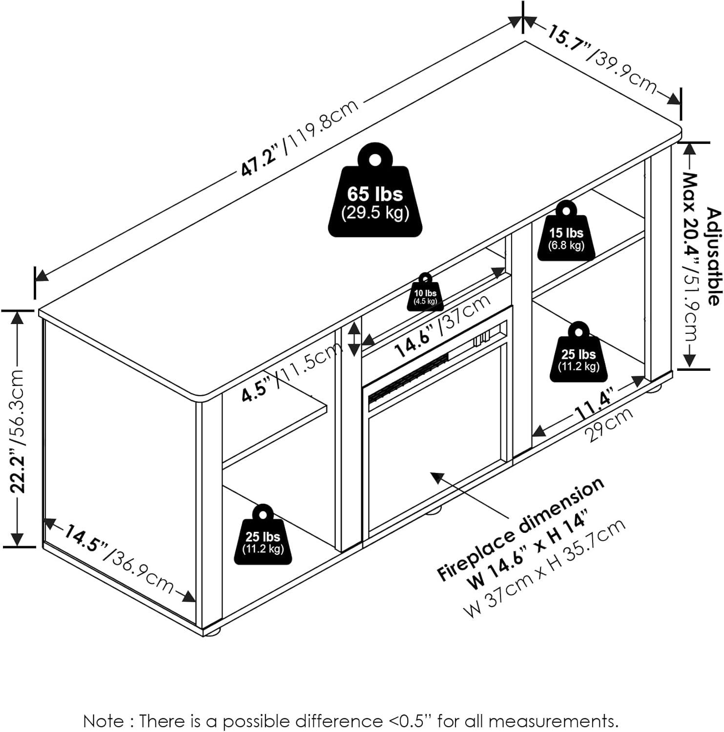 Furinno Jensen Fireplace TV Entertainment Center with Open Storage Compartment for TV up to 55 Inch, French Oak Grey