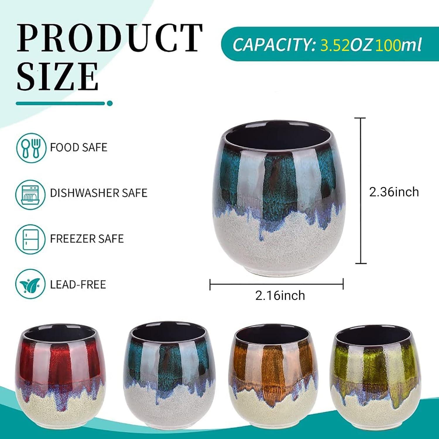 DanceeMangoos Ceramic Kiln-Change Espresso Cups Small Espresso Coffee Cup Spirits Cups Tasting Cups Ceramic Mate Cup (2 x 3.52 Oz, Red)