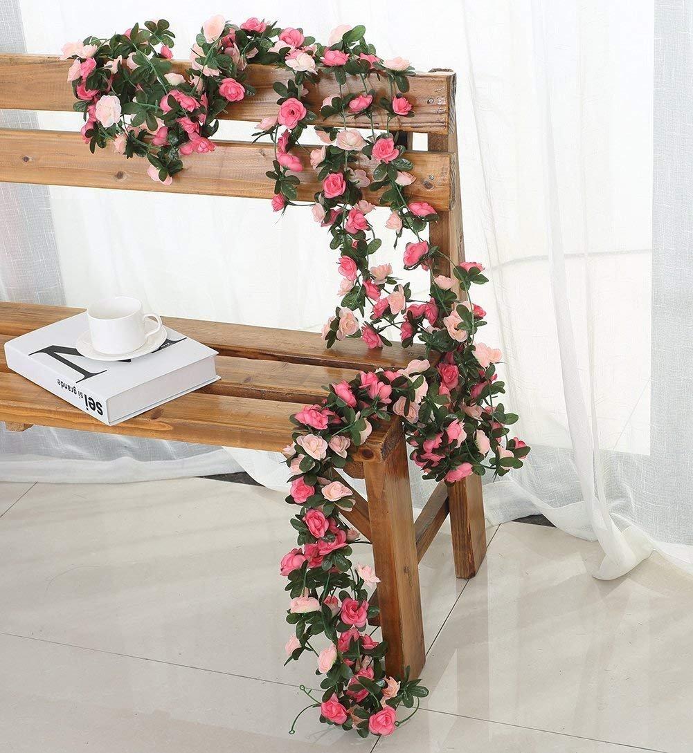 Miracliy 8Pcs 66FT Pink Flower Garland, Artificial Rose Floral Vines Fake Hanging Spring Flower Garland for Wall Backdrop Wedding Arch Tea Party Door Mantle Decoration