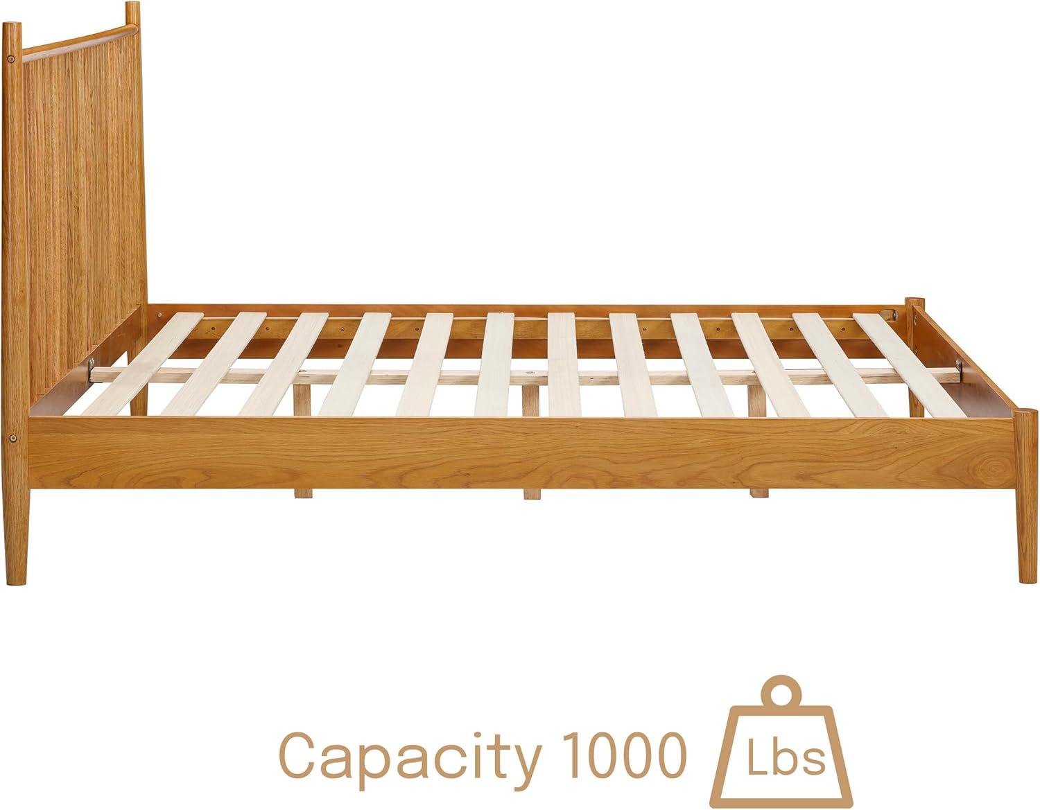 NTC Inno Solid Wood Bed Frame with Spindle Headboard and Silent Slats, 1000 lb Capacity