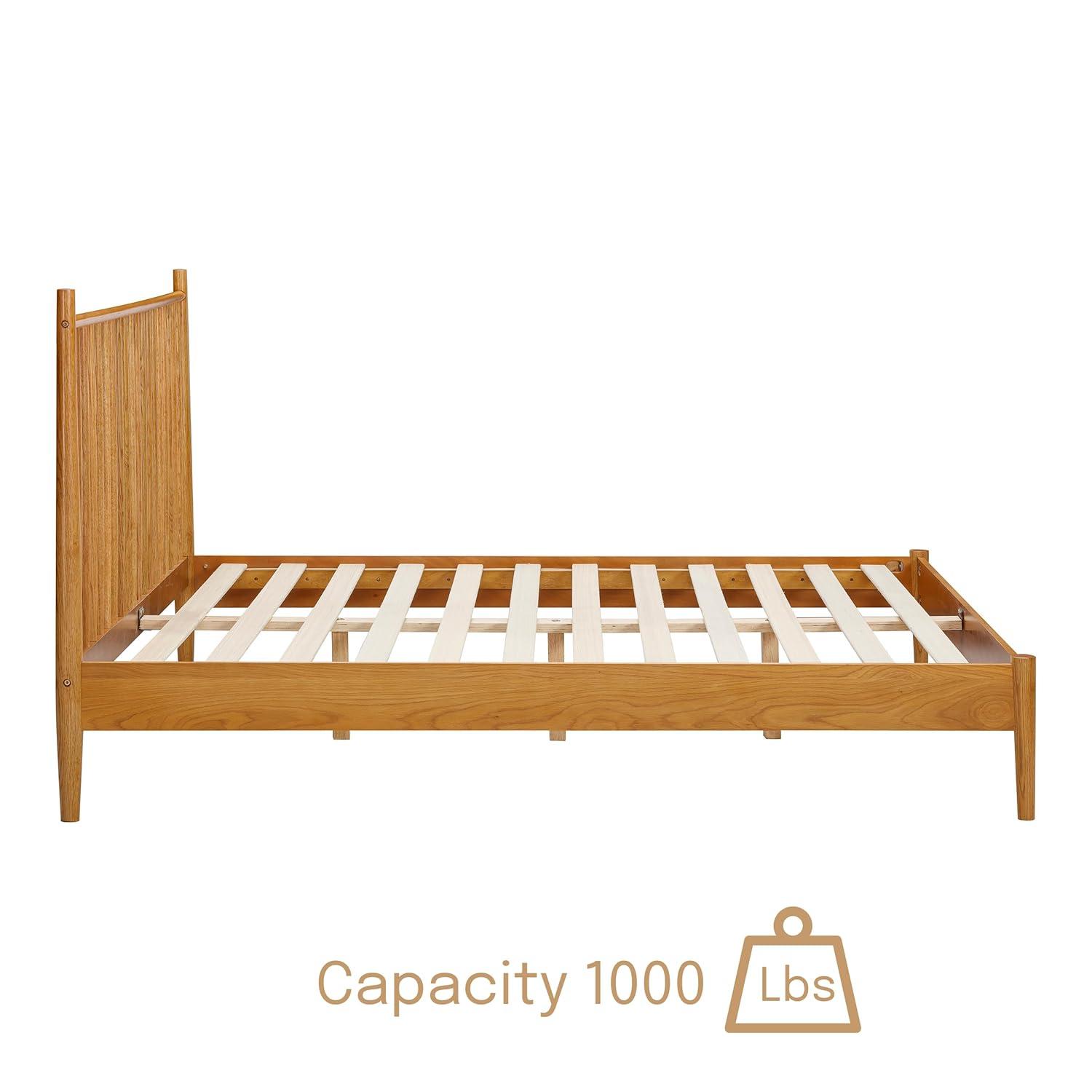 NTC Inno Solid Wood Bed Frame with Spindle Headboard and Silent Slats, 1000 lb Capacity