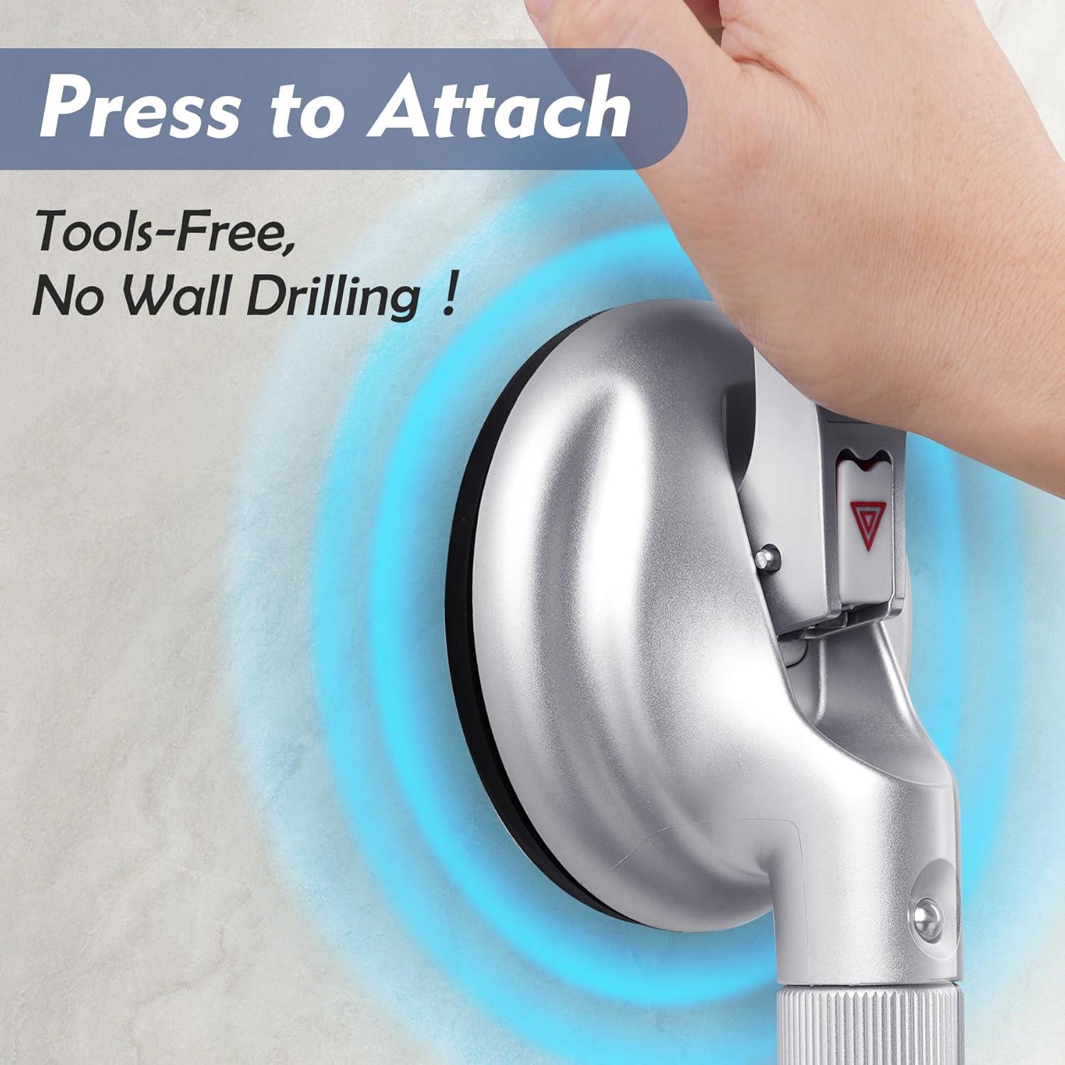 Grab Bars for Bathtubs and Showers, 18.5-inch Upgraded Safety Suction Grab Bar for Shower, Tools-Free Installation for Bathroom Wall, Shower Handles for Elderly with Enlarged Suction Cup - Silver