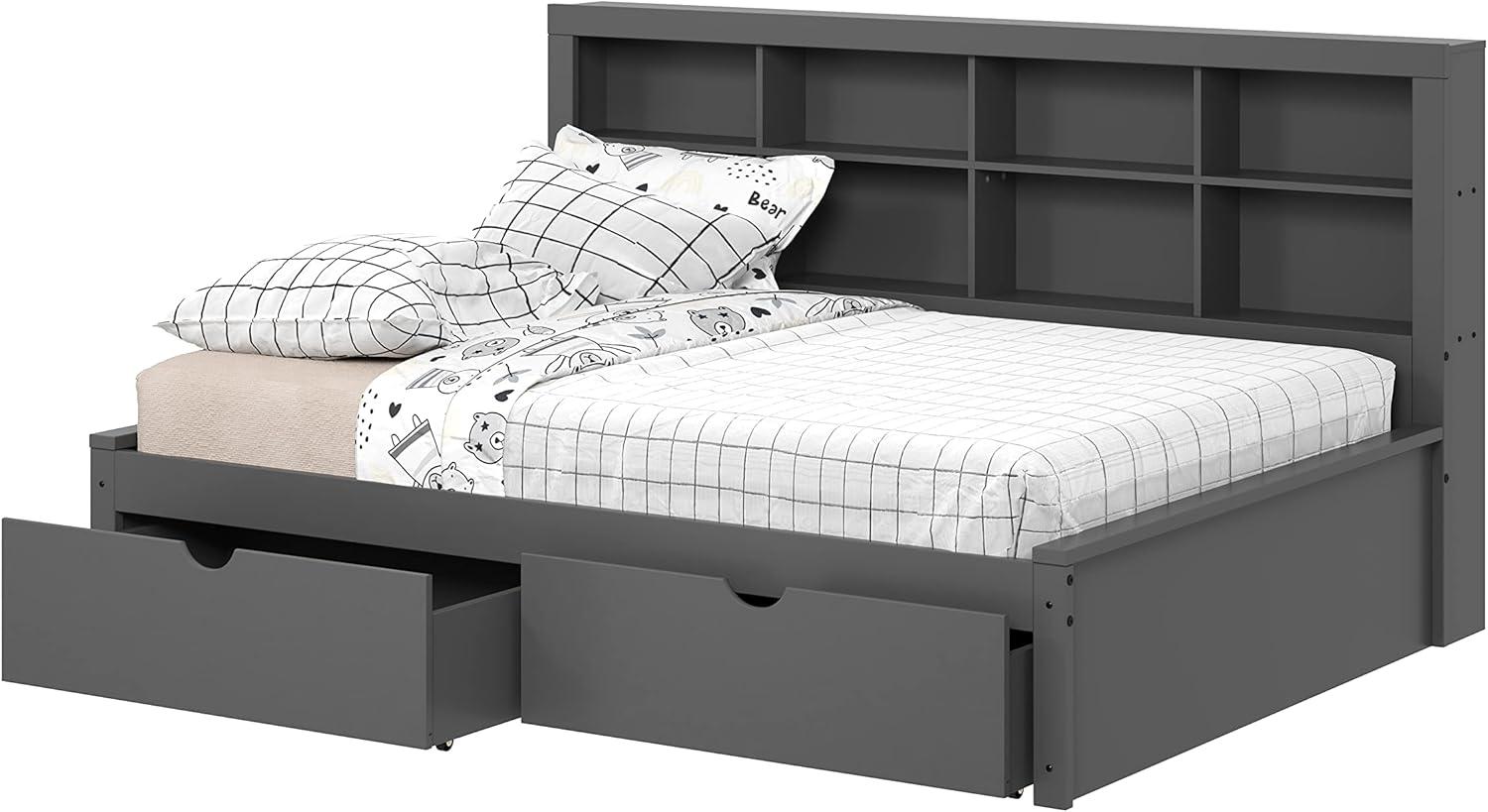 Donco Kids Bookcase Full Daybed with Dual Underbed Drawers, Full, Dark Grey