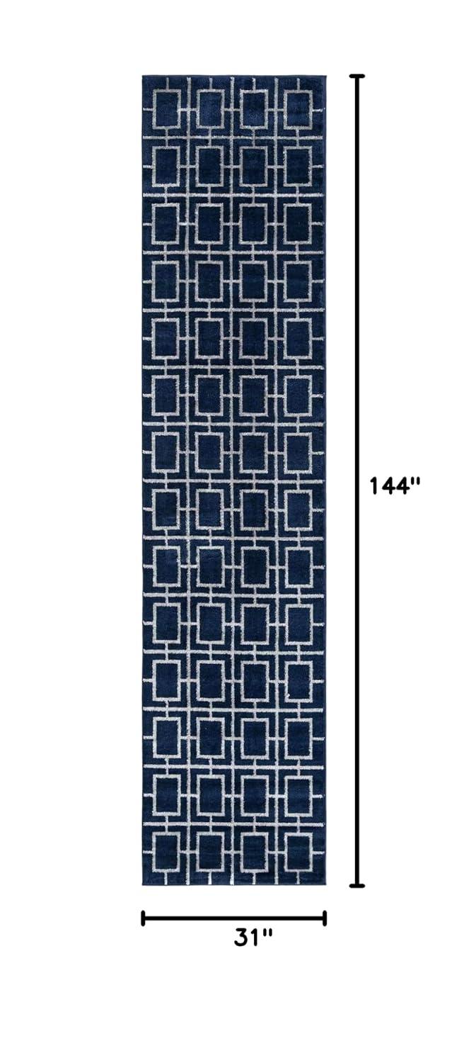 Glam Navy Blue Silver Area Rug