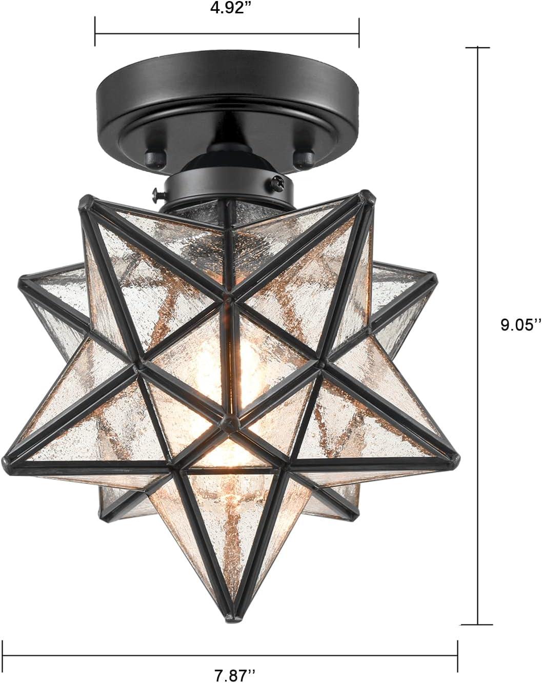 Industrial Moravian Star 8-Inch Clear Glass and Metal Ceiling Light
