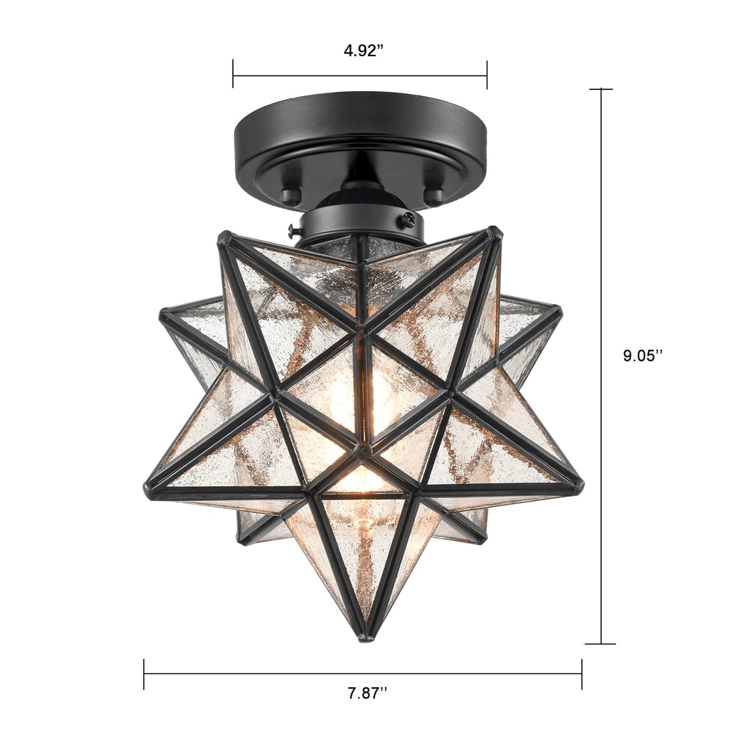 Industrial Moravian Star 8-Inch Clear Glass and Metal Ceiling Light