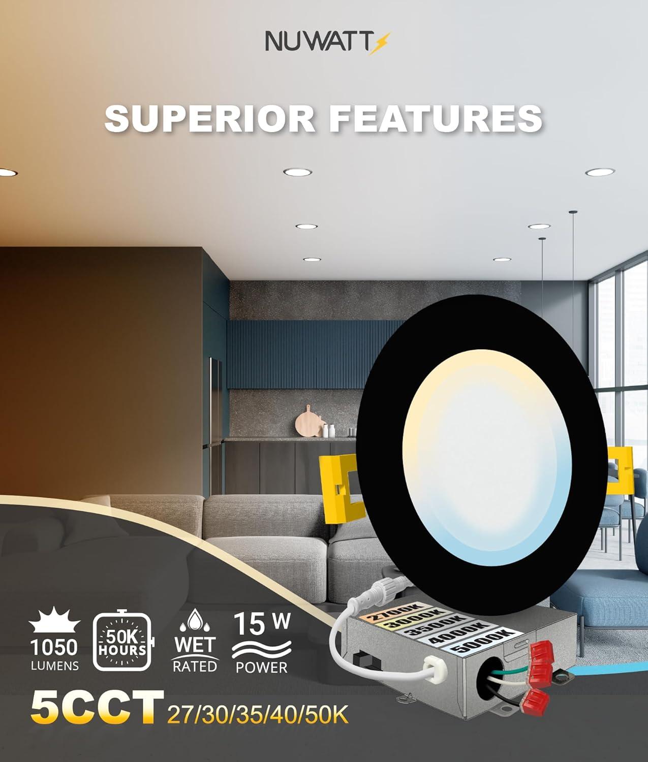 Panel Downlight 6.88'' Selectable Color Temperature Dimmable Air-Tight IC Rated LED Canless Recessed Lighting Kit