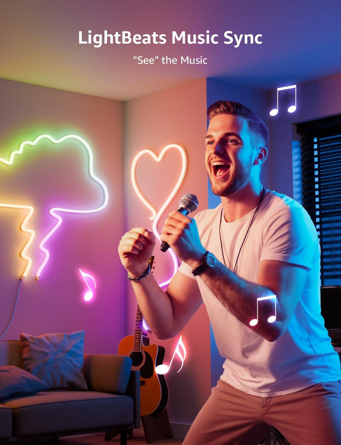 Lepro Lepro N1 AI Smart RGB Rope Lights, LLM AI Generated Lighting, LightBeats Music Sync, Color Segment DIY, Voice Control Via App, Wi-Fi & Bluetooth LED Strip Lights (Set of 6)