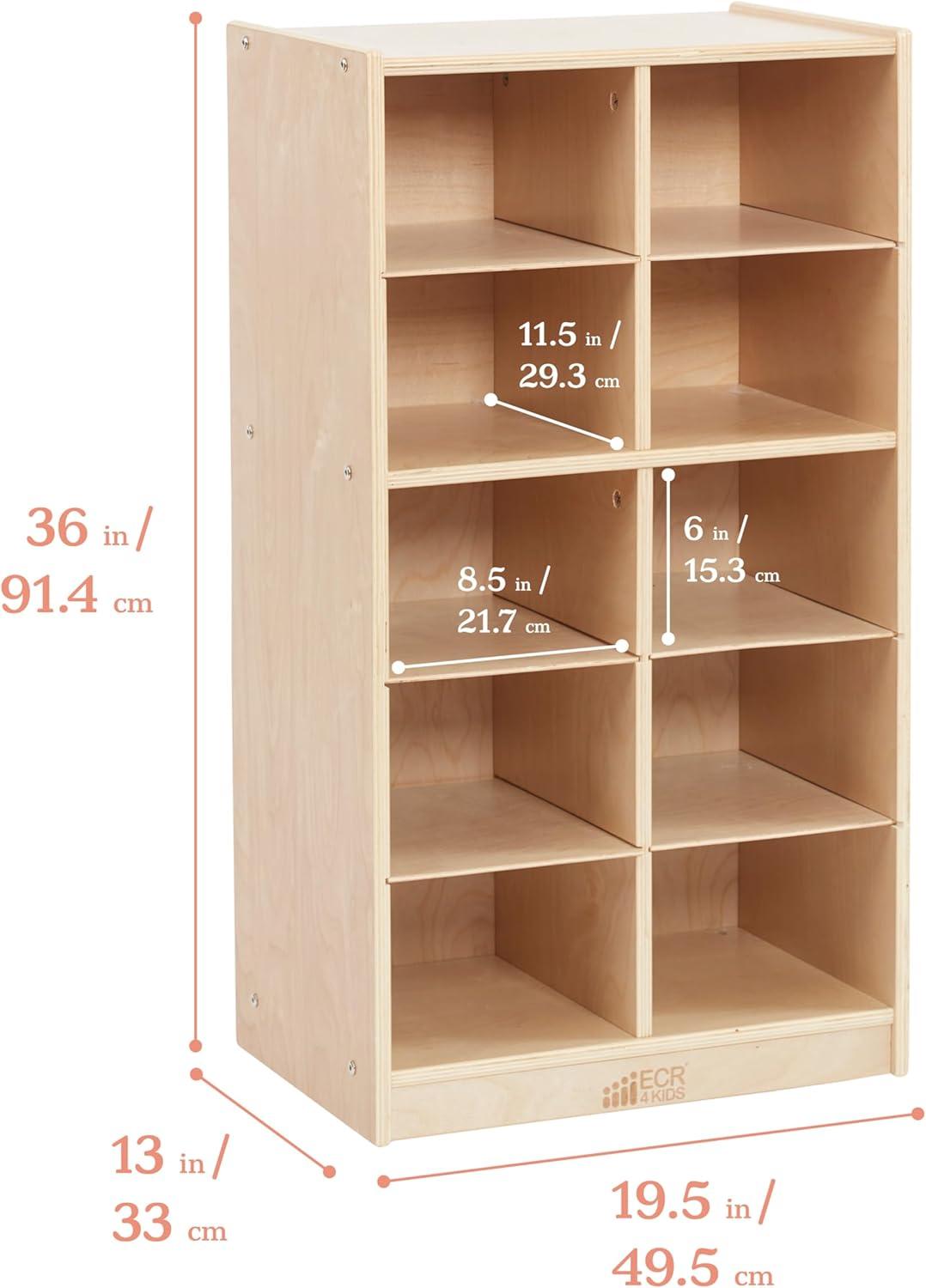 Natural Birch 10-Cubby Mobile Tray Storage Cabinet for Kids