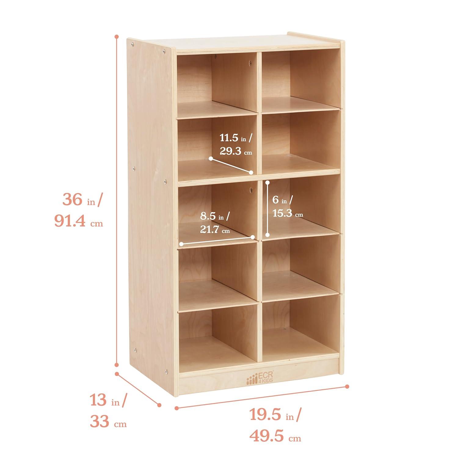 ECR4Kids 10 Cubby Mobile Tray Storage Cabinet, 5x2, Natural