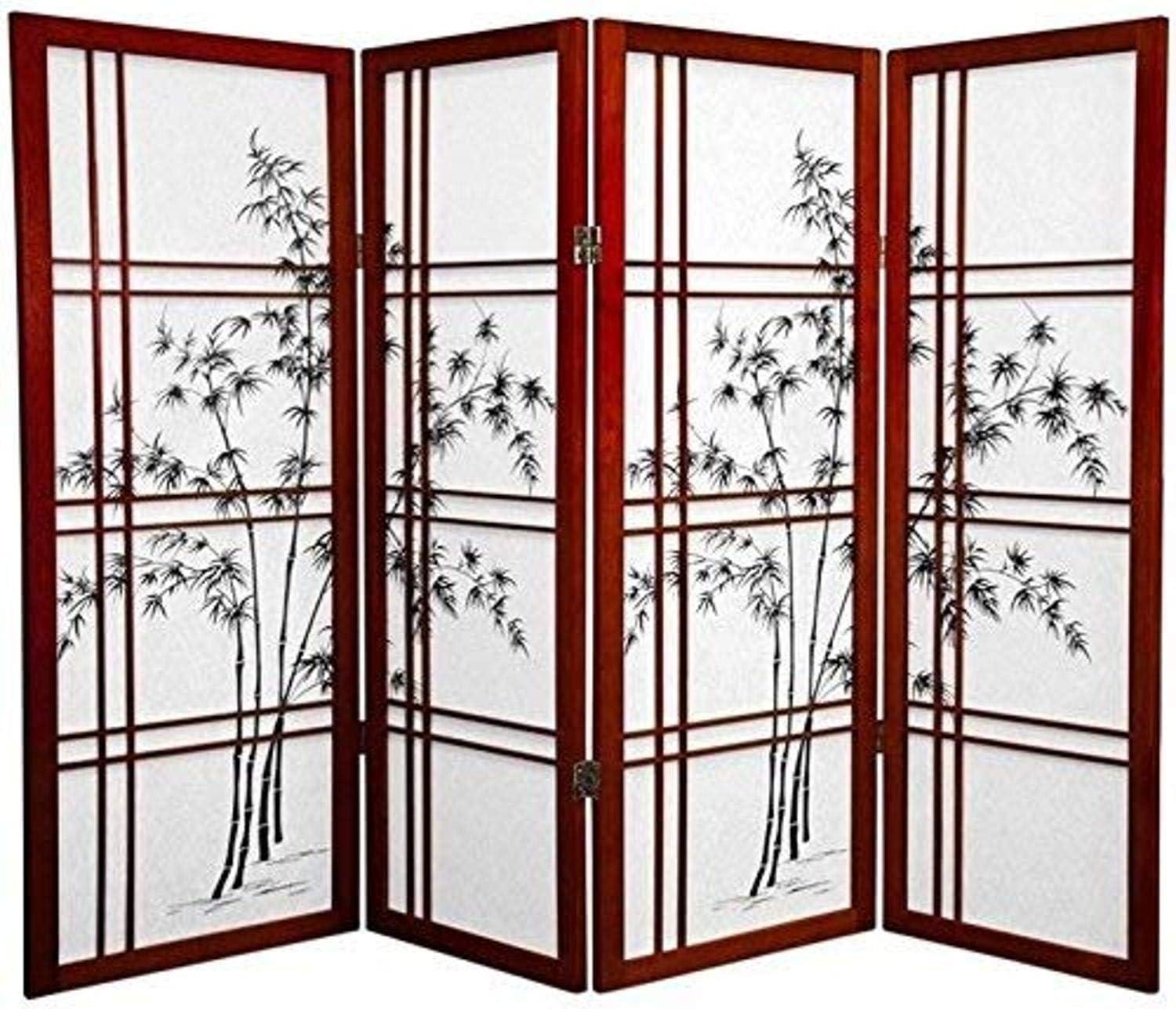 Oriental Furniture 4 ft. Tall Bamboo Tree Shoji Screen - Rosewood - 4 Panel