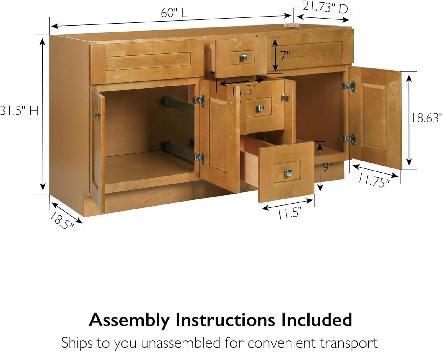 Design House Brookings Ready-to-Assemble Vanity Without Top in Modern Birch 60-in