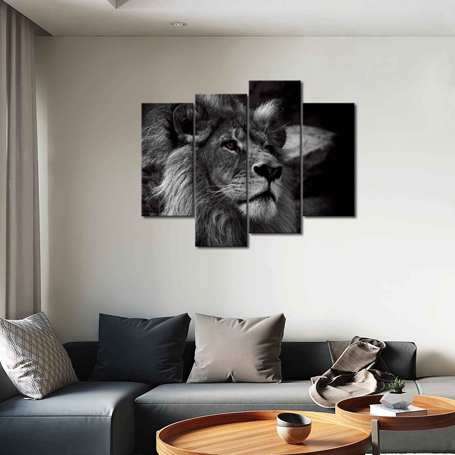 Black and White Lion Portrait Canvas Wall Art Set