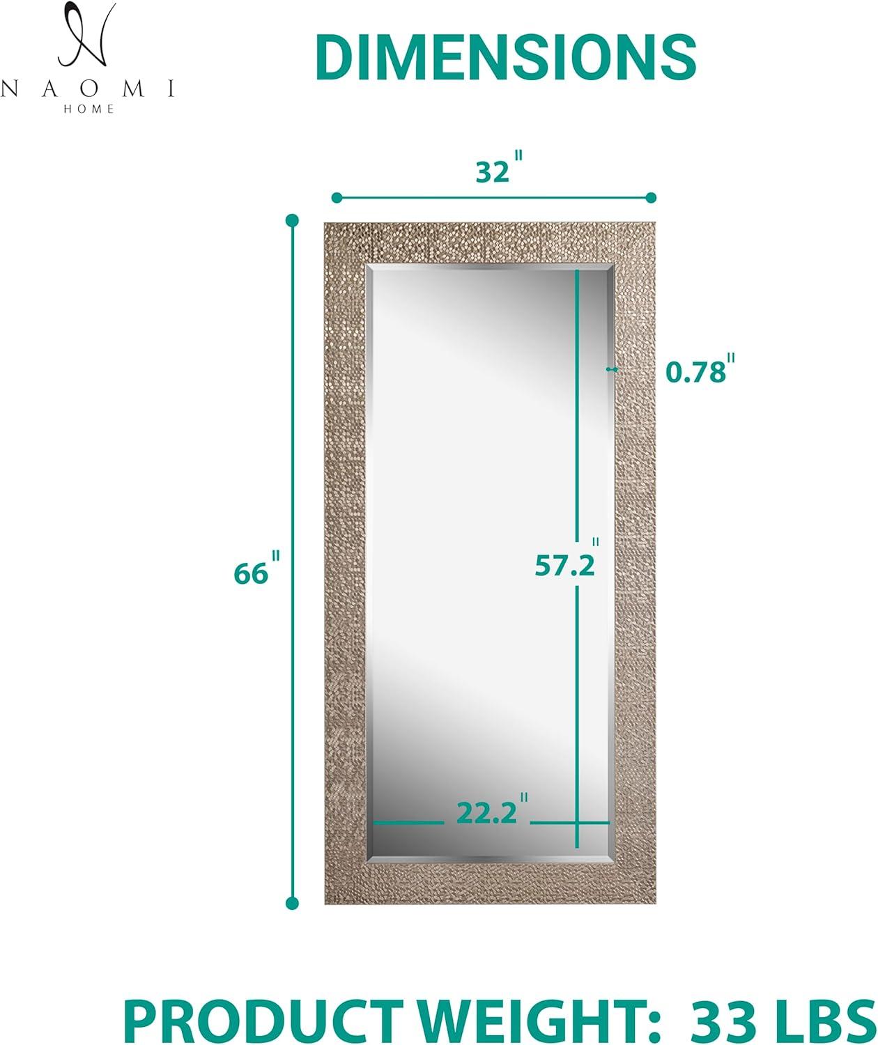 Floor Mirror, Full length Mirror, Mosaic Style Full Body Mirror for Home, Wall Mirror with Faux Wood Frame, 66"LX32"W Large Mirror for Bedroom by Naomi home - Champagne