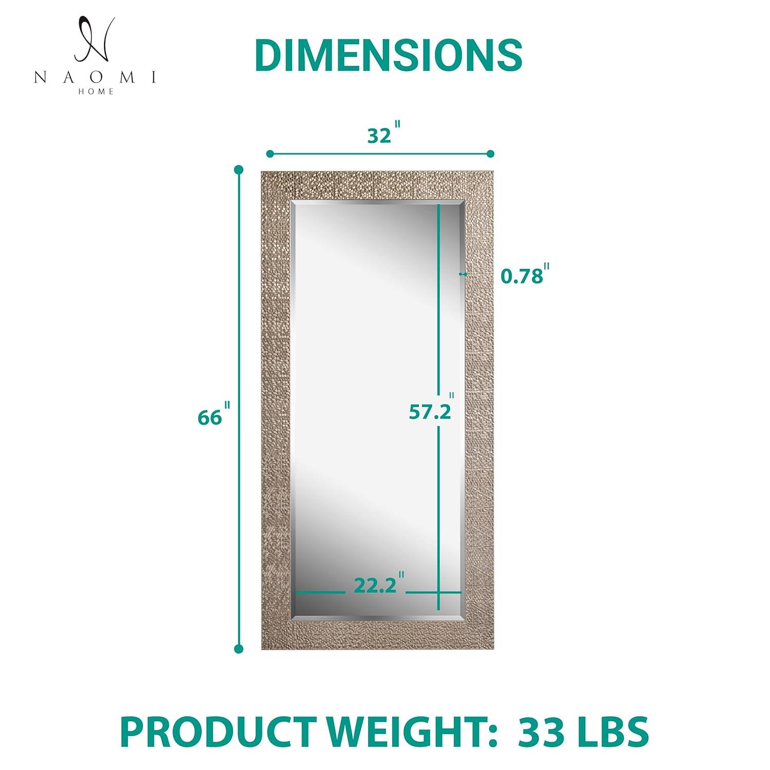 Floor Mirror, Full length Mirror, Mosaic Style Full Body Mirror for Home, Wall Mirror with Faux Wood Frame, 66"LX32"W Large Mirror for Bedroom by Naomi home - Champagne