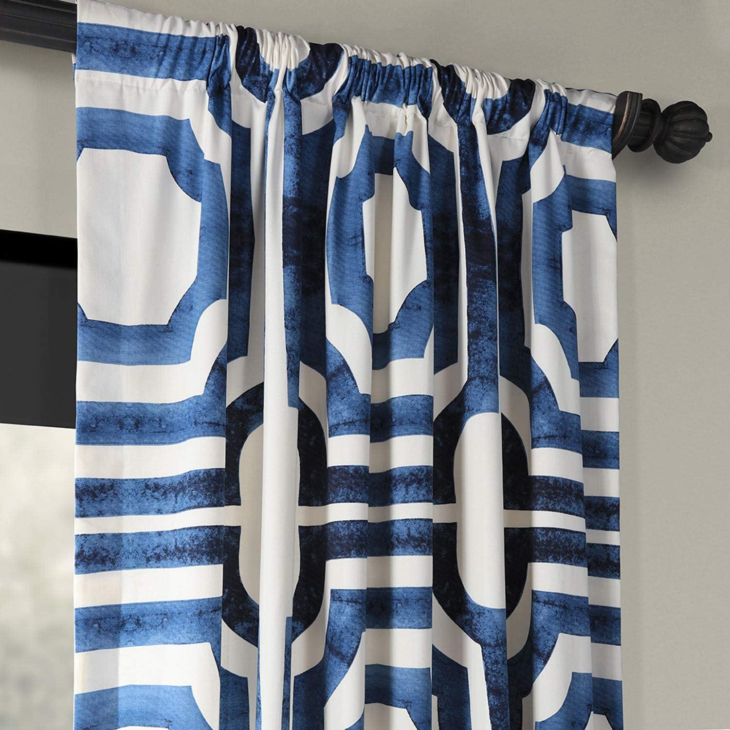 Mecca Blue Printed Cotton Curtain (1 Panel), Mecca Blue, 50W X 120L