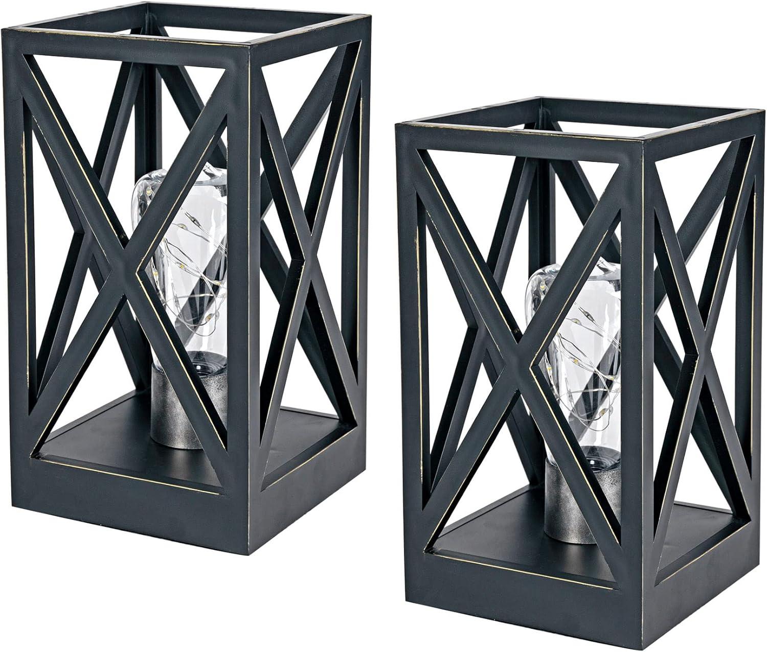 WINGBO 2 Pack Retro Battery Powered Table Lamps, Battery Operated Cordless Lamp Set, Portable Nightlight Decorative Light for Living Room Dining Room Bedroom Entryway Patio, Black & Gold Finish