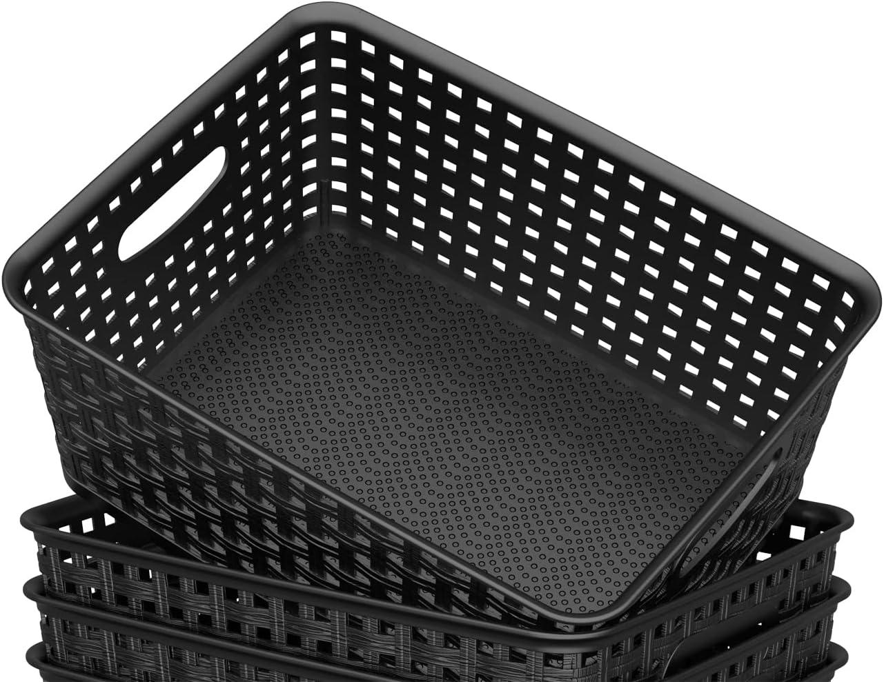 IRIS USA Small Plastic Storage Basket, 12-Pack, Shelf Basket Organizer for Pantries Kitchens Cabinets Bedrooms, Black