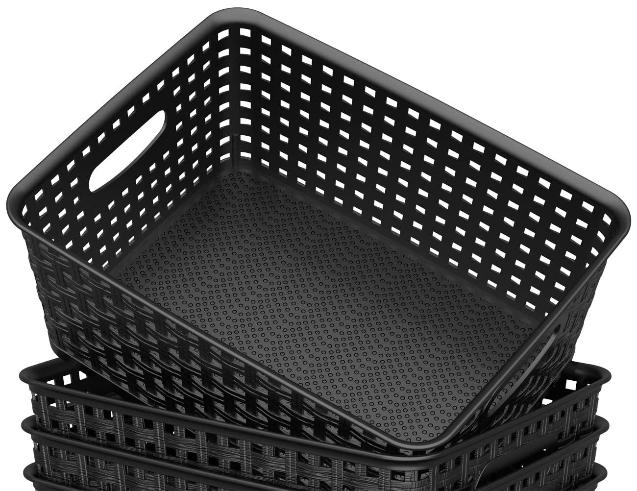 IRIS USA Small Plastic Storage Basket, 12-Pack, Shelf Basket Organizer for Pantries Kitchens Cabinets Bedrooms, Black