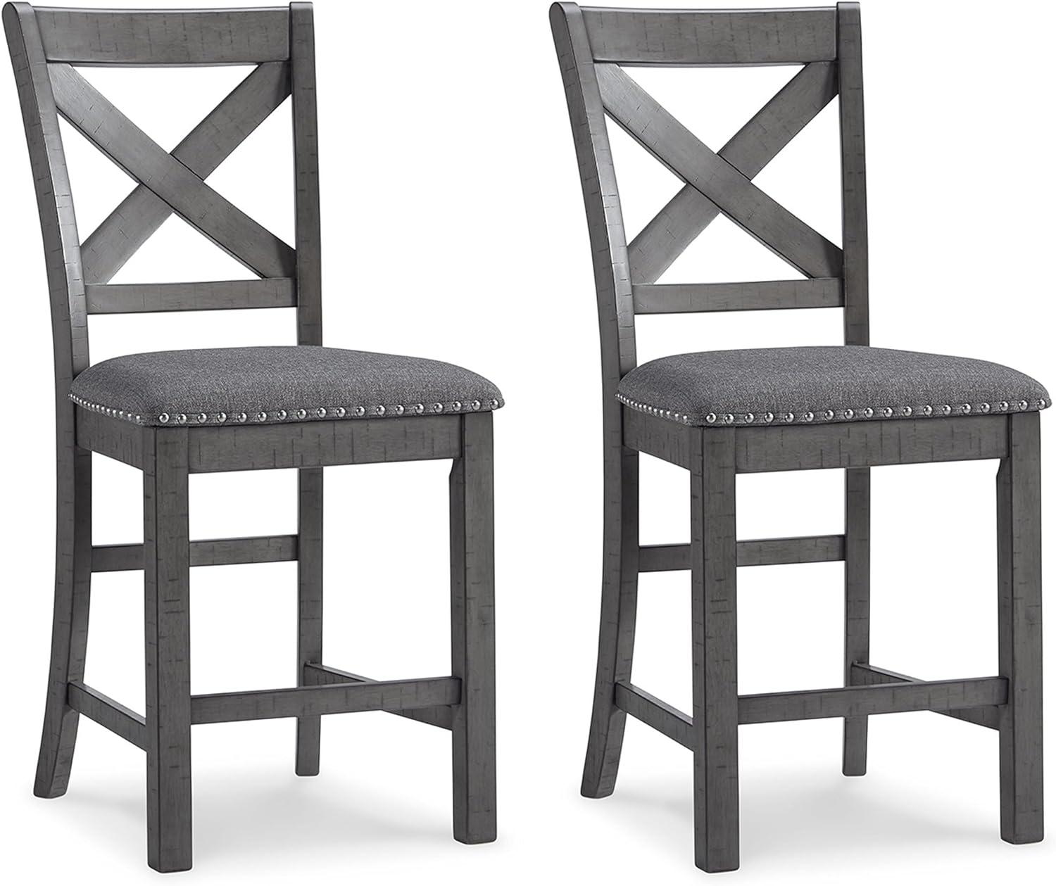 Myshanna Transitional Gray Wood Counter Height Barstool, Set of 2