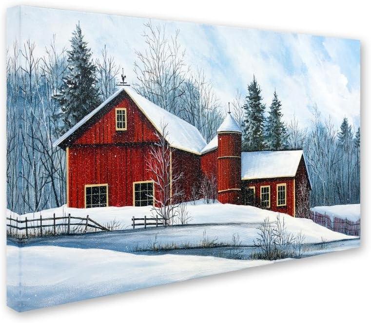 Trademark Fine Art -Debbi Wetzel 'Red Barn Winter' Canvas Art