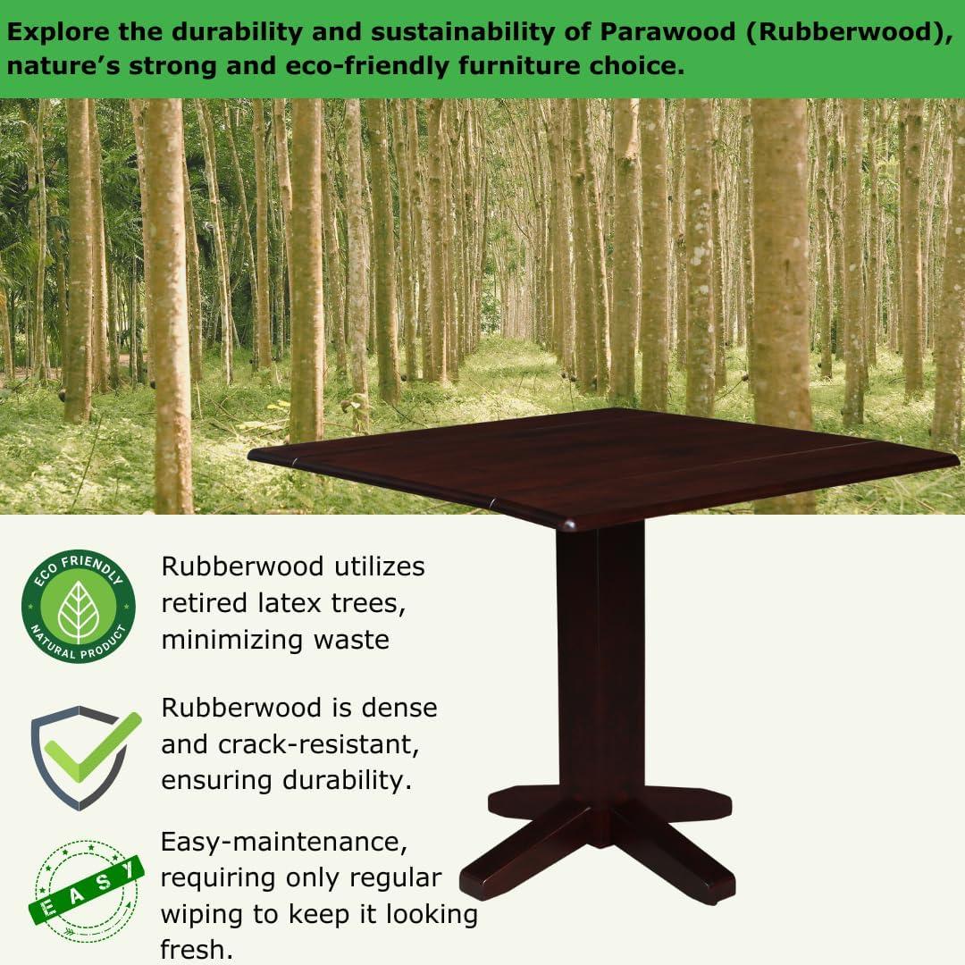 36" Sanders Square Dual Dining Table Rich Mocha - International Concepts: Solid Wood, 4-Seater Kitchen Table