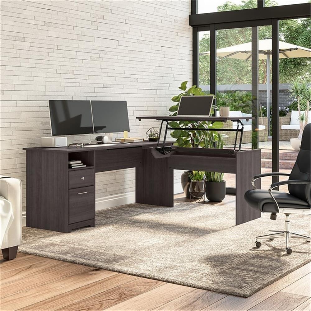 Cabot 72W 3 Position Sit to Stand L Desk in Heather Gray - Engineered Wood