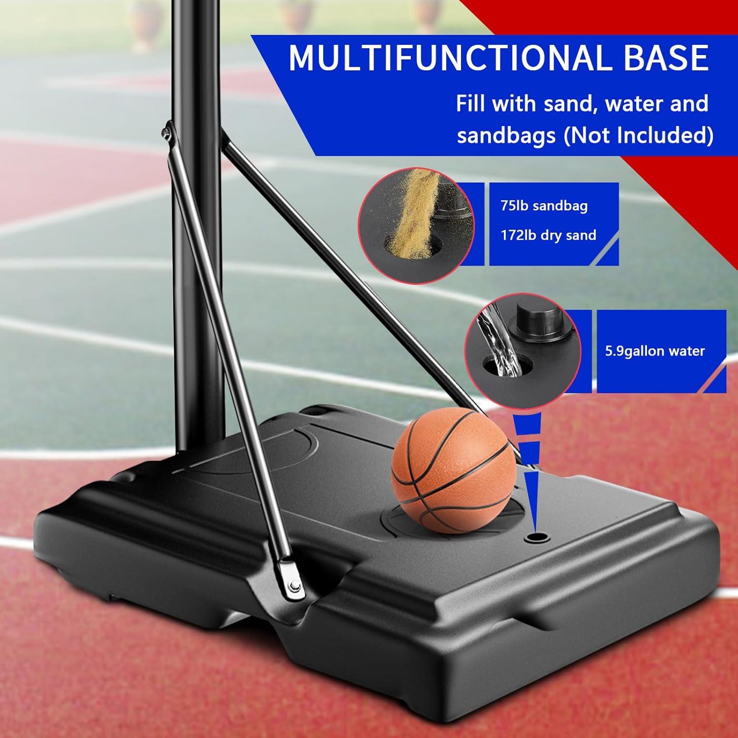 Portable Basketball Hoop,5.5-10FT Height Adjustable Outdoor Basketball Hoop Goal with 44 Inch Impact Backboard and Portable Wheels for Youth Adults Play in Backyard/Courts/Indoor