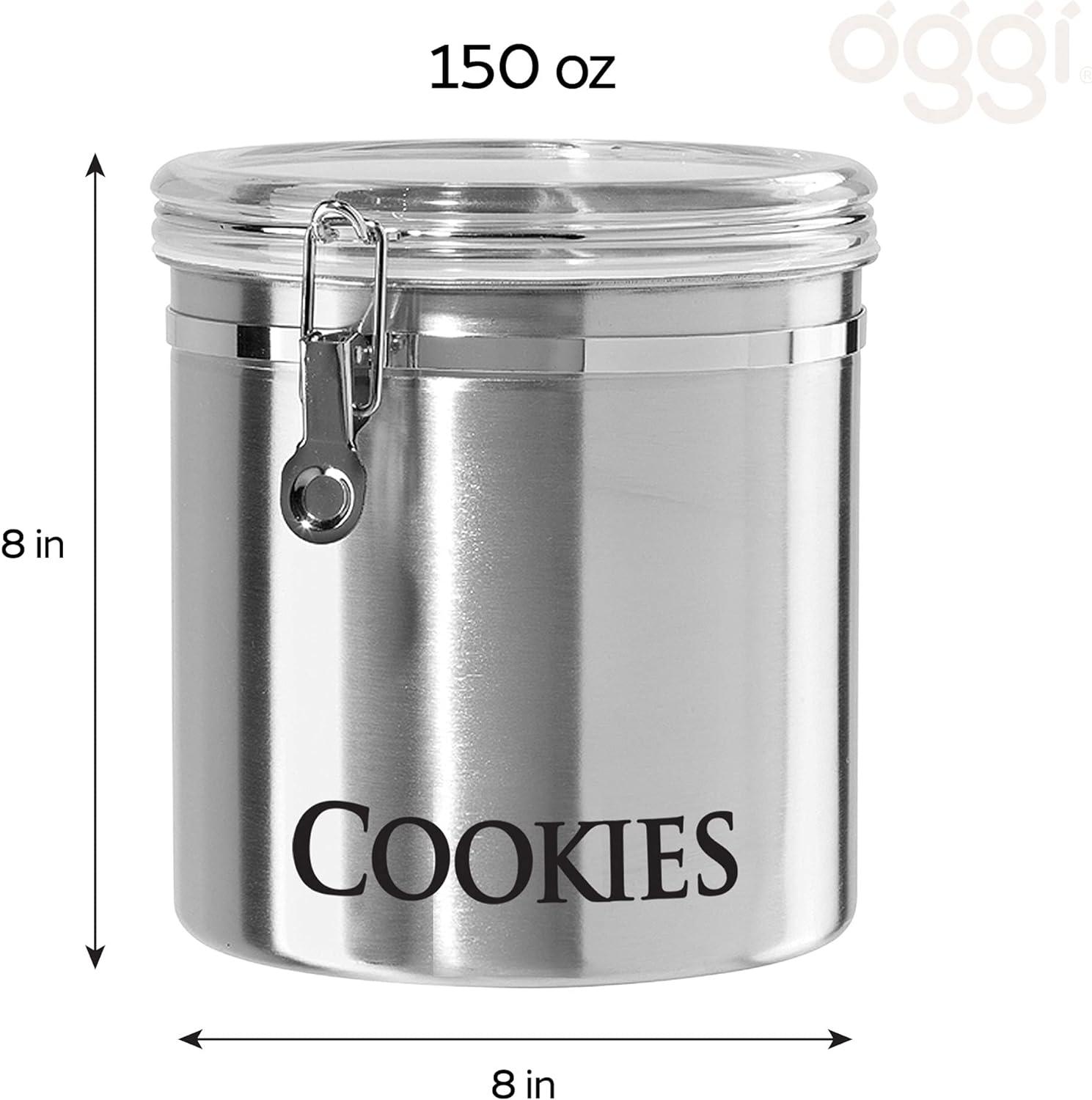 Oggi Jumbo 8" Stainless Steel Cookies Clamp Canister - Airtight Food Storage Container Ideal for Kitchen & Pantry Storage of Cookies or other Bulk, Dry Foods.