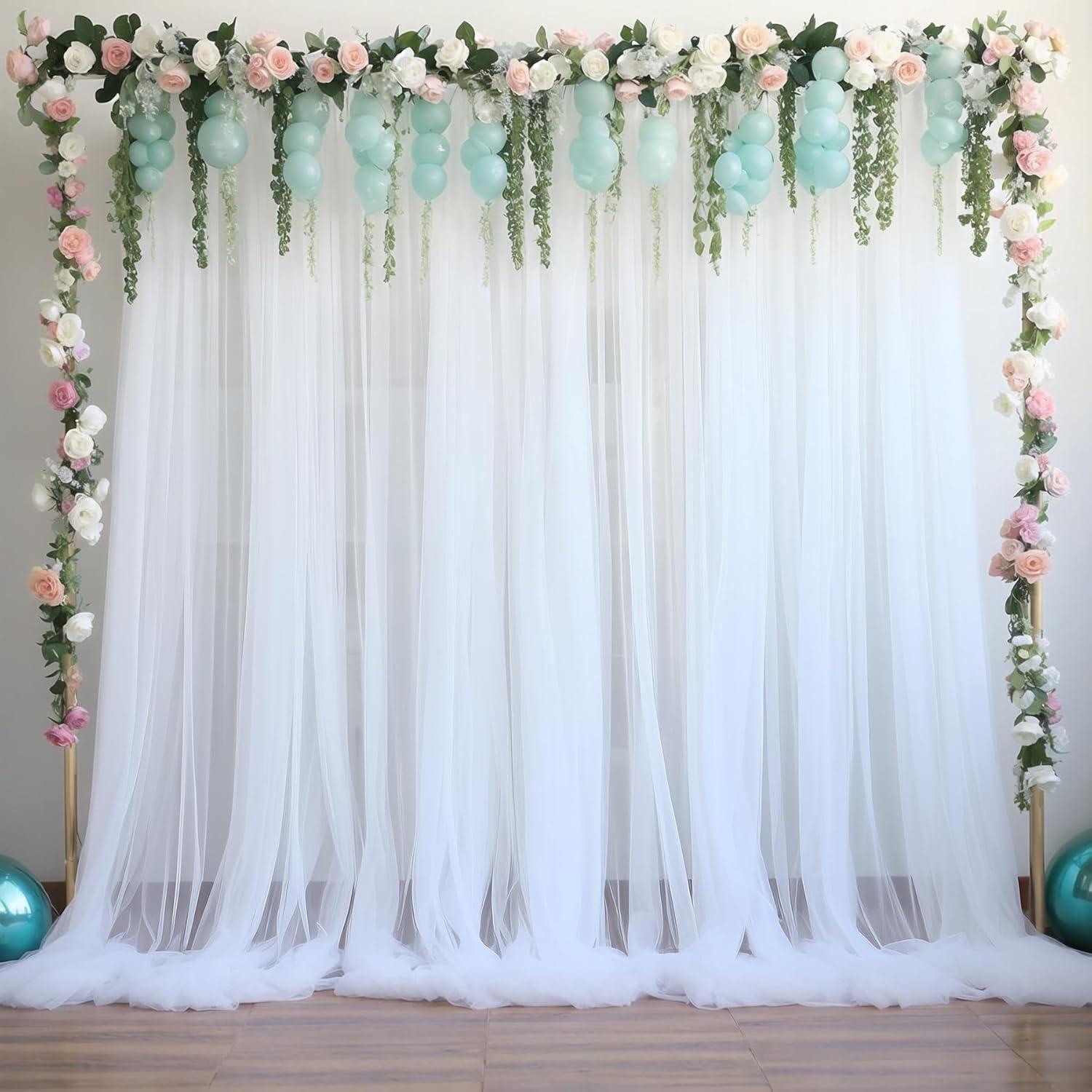 10x10ft White Backdrop Curtain for Parties Wrinkle Free Wedding Baby Curtain Backdrops for Birthday Party