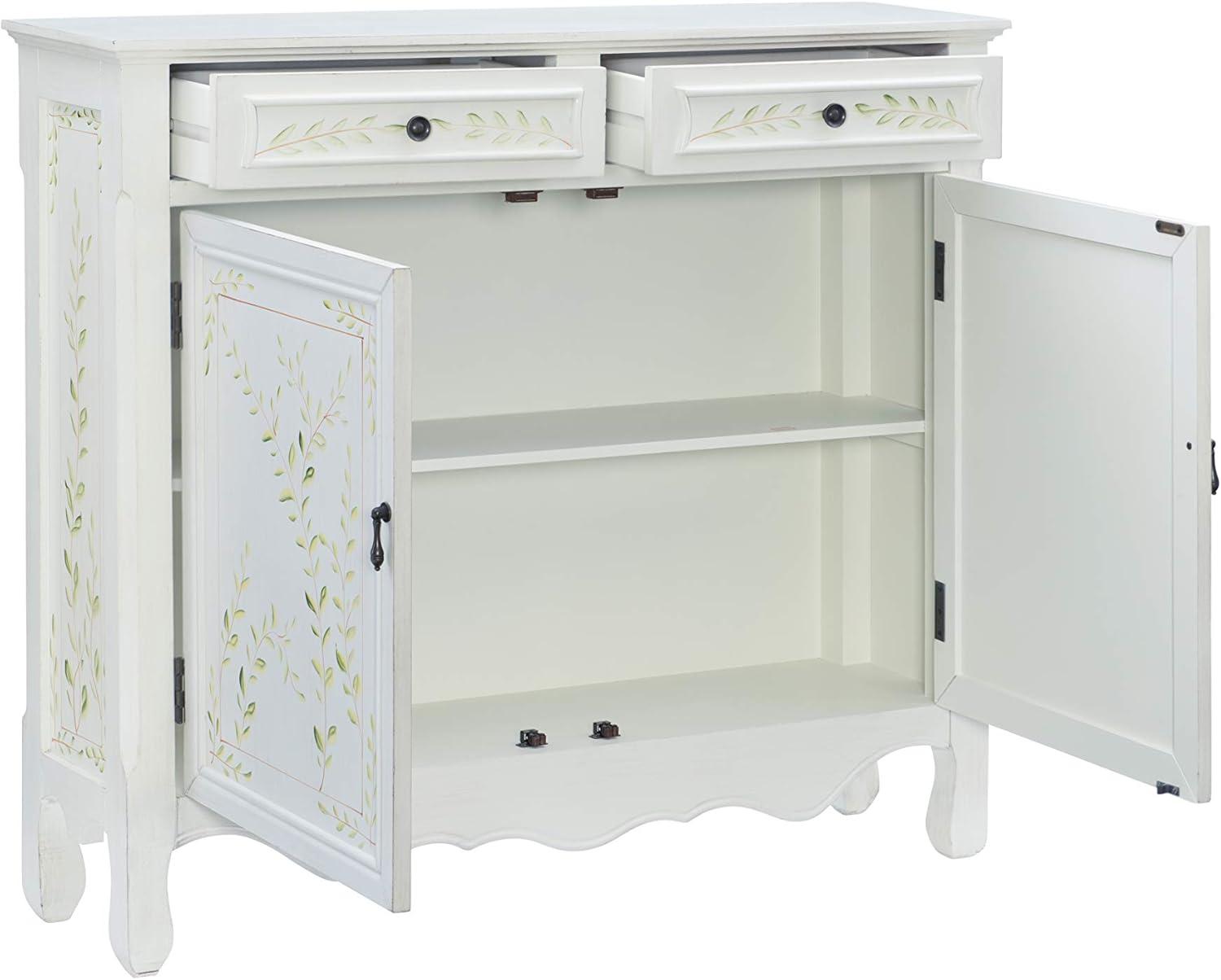 Linon Cillian Two Door Two Drawer Hand Painted Cabinet Console in White Wood