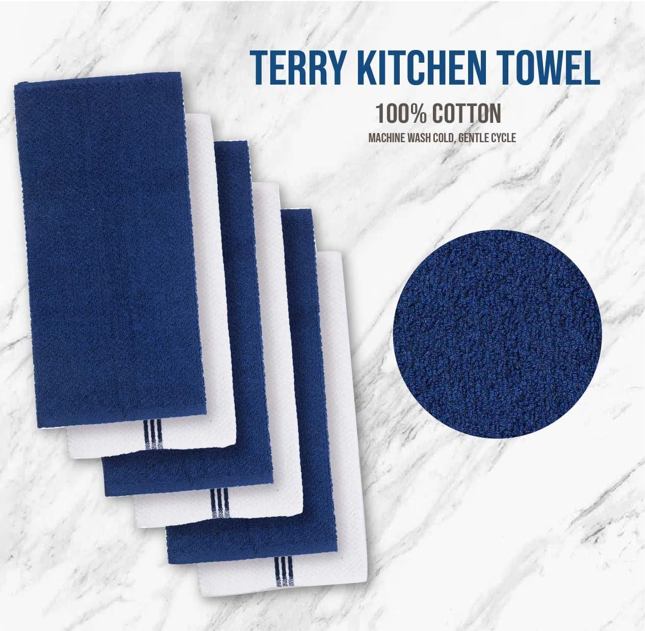 Indigo Cotton Kitchen Towel Set with Silicone Oven Mitts and Pot Holders, 16-Piece