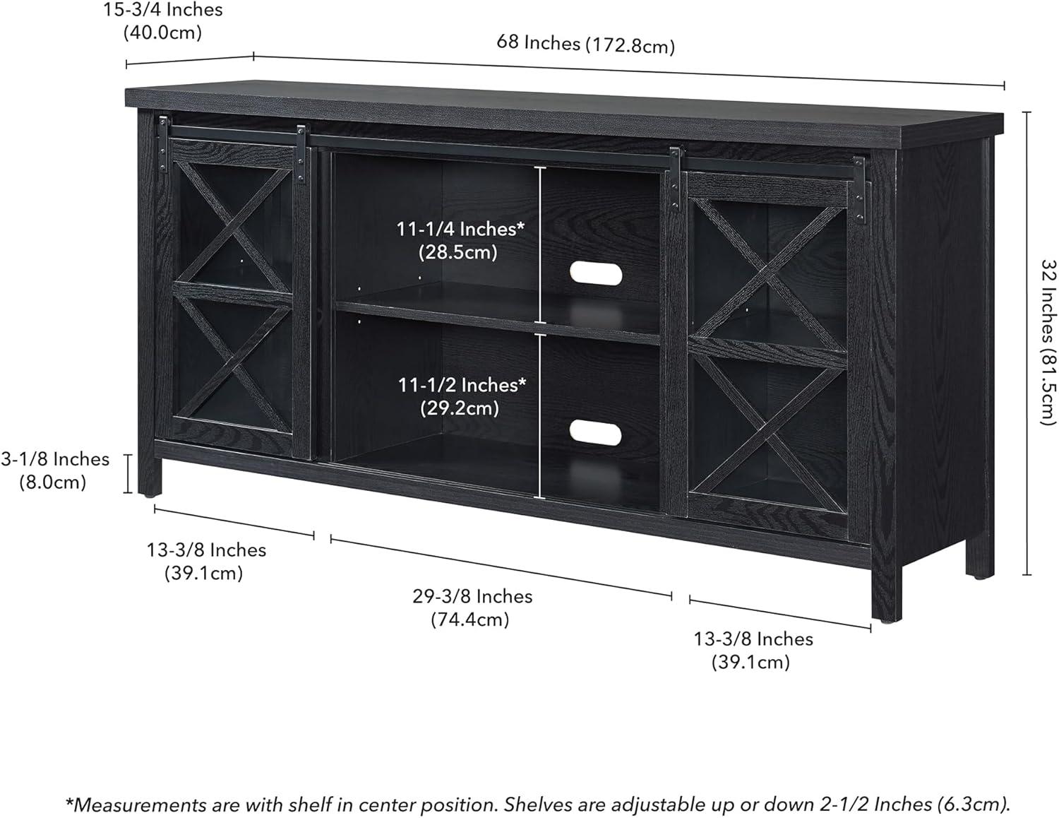 Clementine Transitional 68'' Black Grain Metal TV Stand with Cabinet