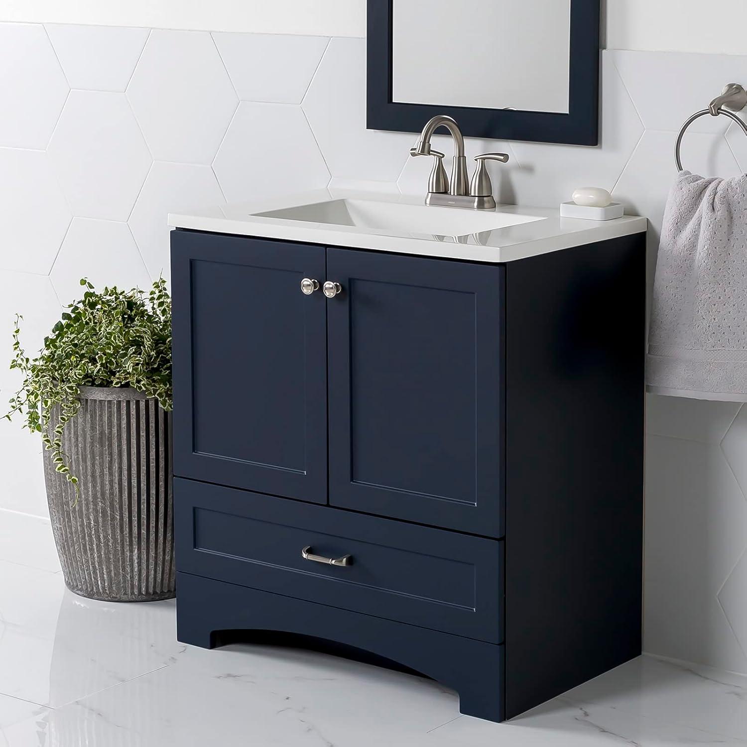 Deep Blue Shaker Style Bathroom Vanity with Marble Top