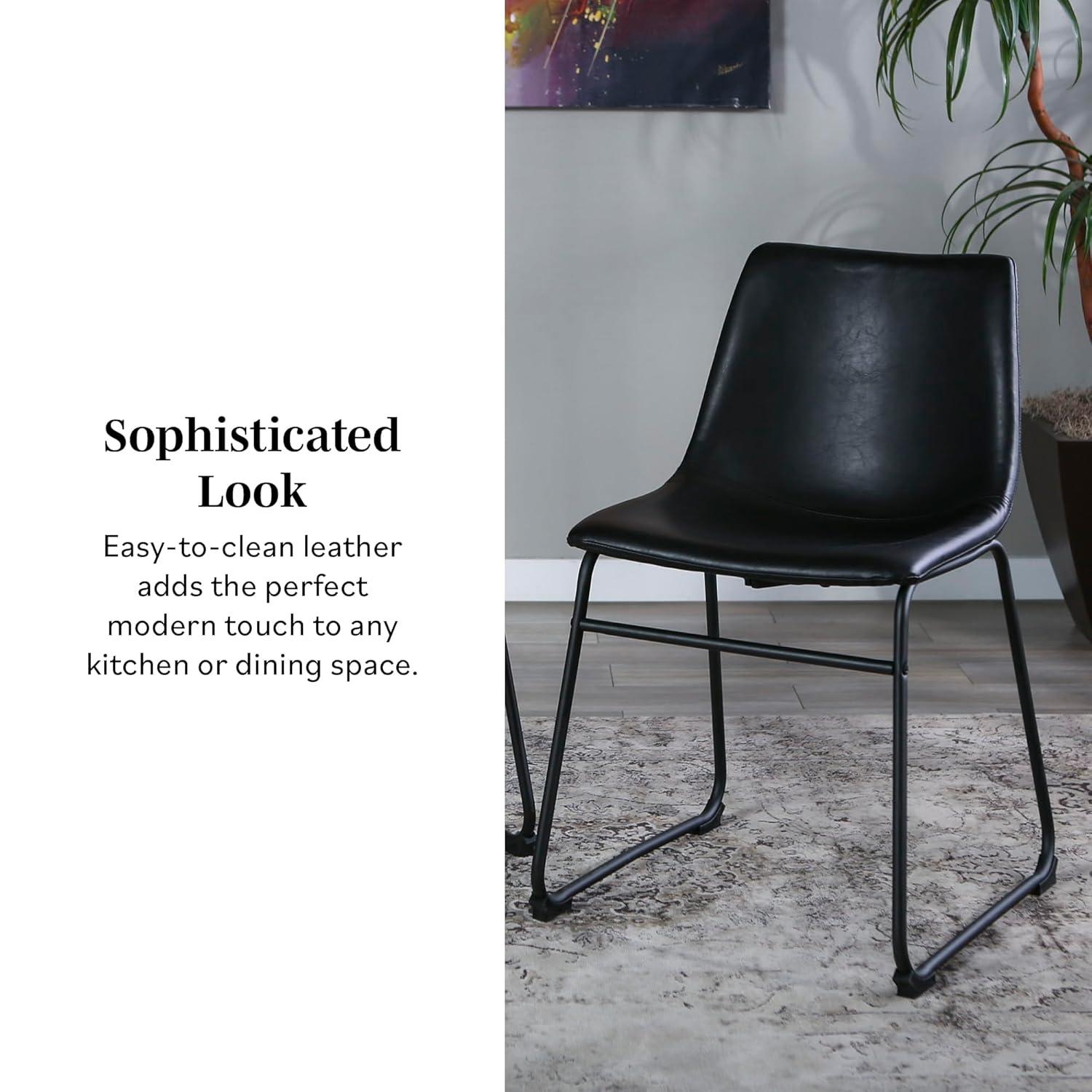 ONKER  Douglas Urban Industrial Faux Leather Armless Dining Chairs, Set of 2, Black