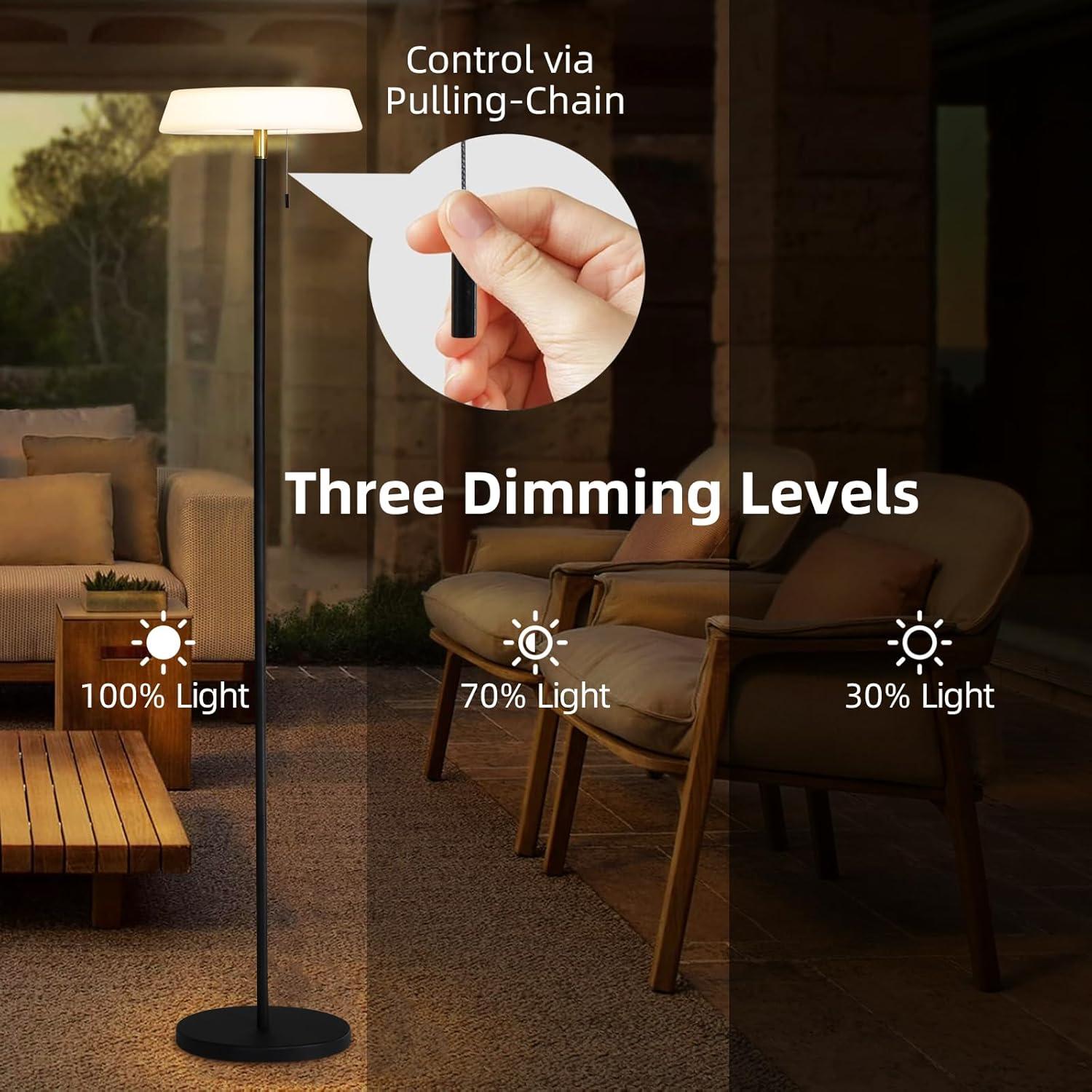 Solar LED Outdoor Floor Lamp Waterproof, 3 Level Dimmable Floor Night Light, Portable Cordless USB Rechargeable, for Home/Deck/Garden/Patio (Khaki)