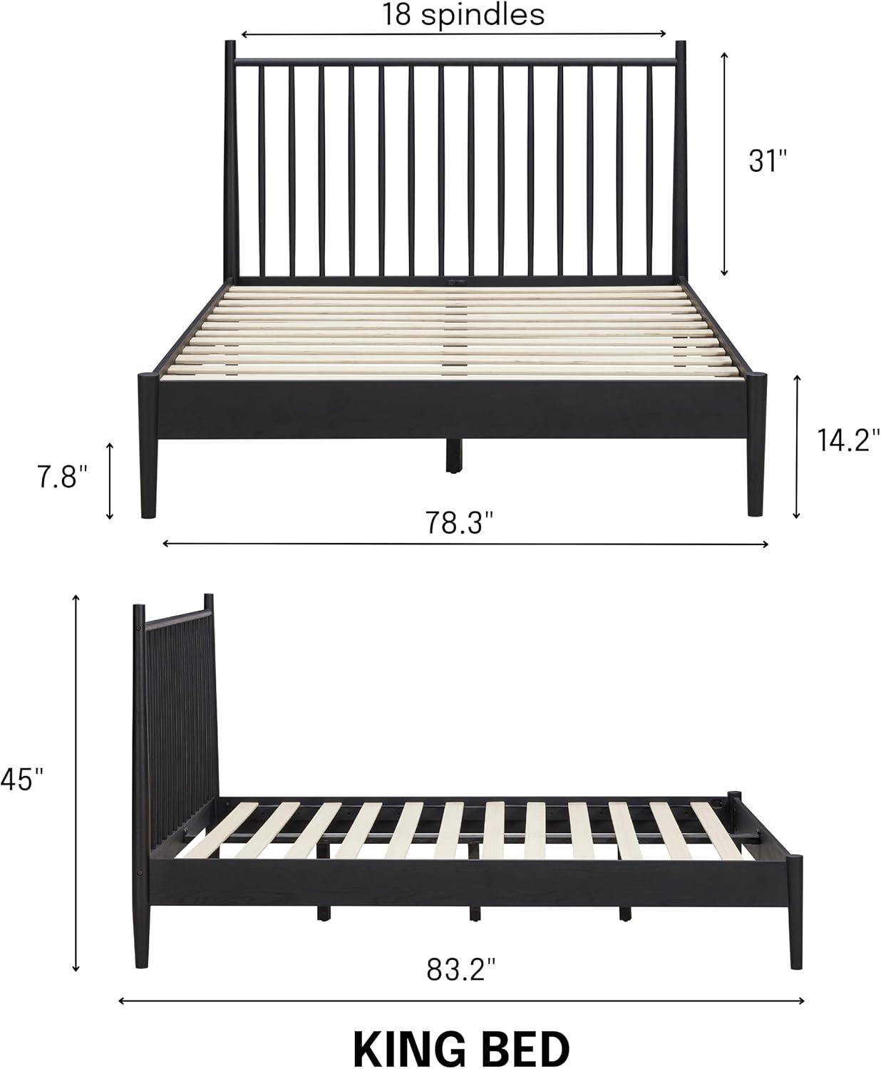 NTC Inno Solid Wood Bed Frame with Spindle Headboard and Silent Slats, 1000 lb Capacity