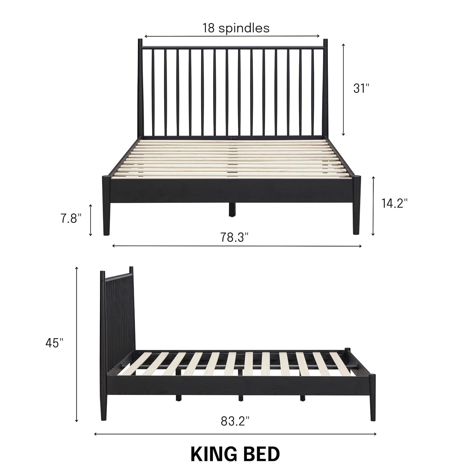 NTC Inno Solid Wood Bed Frame with Spindle Headboard and Silent Slats, 1000 lb Capacity