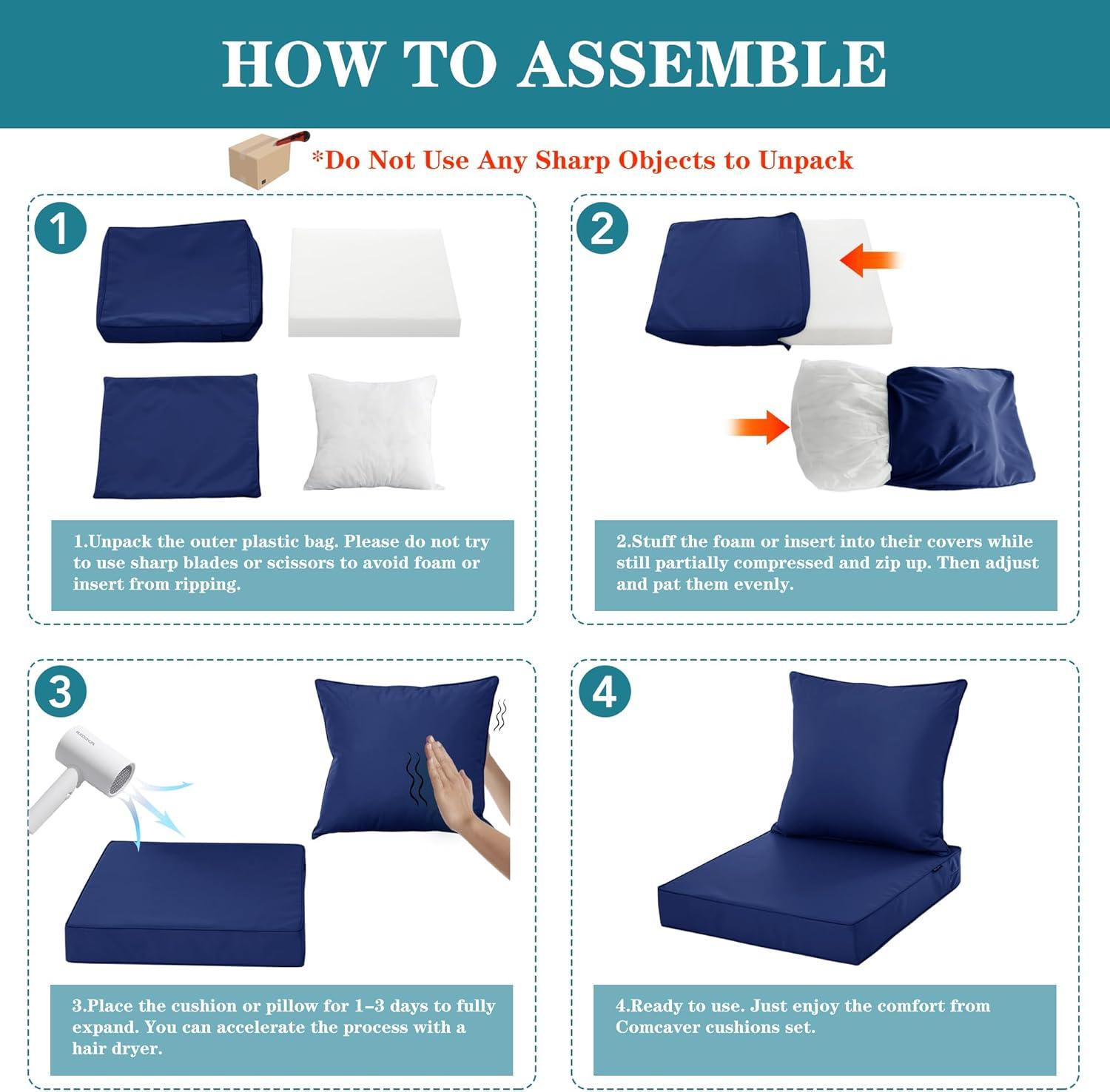 Outdoor Loveseat Cushion, Waterproof Fade & Tear Resistant Seat and Backrest Cushion Set for Patio Furniture,46x24 Inch, Navy