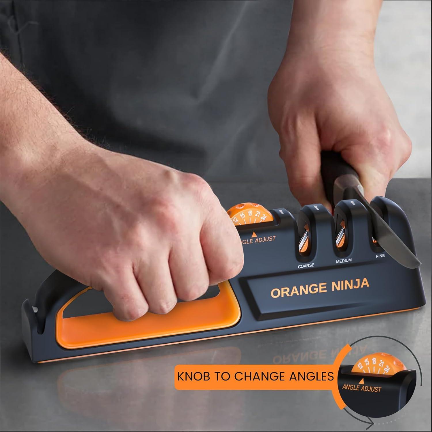 Orange Ninja Knife Sharpeners with 5 Adjustable Sharpening Angle for all Knives