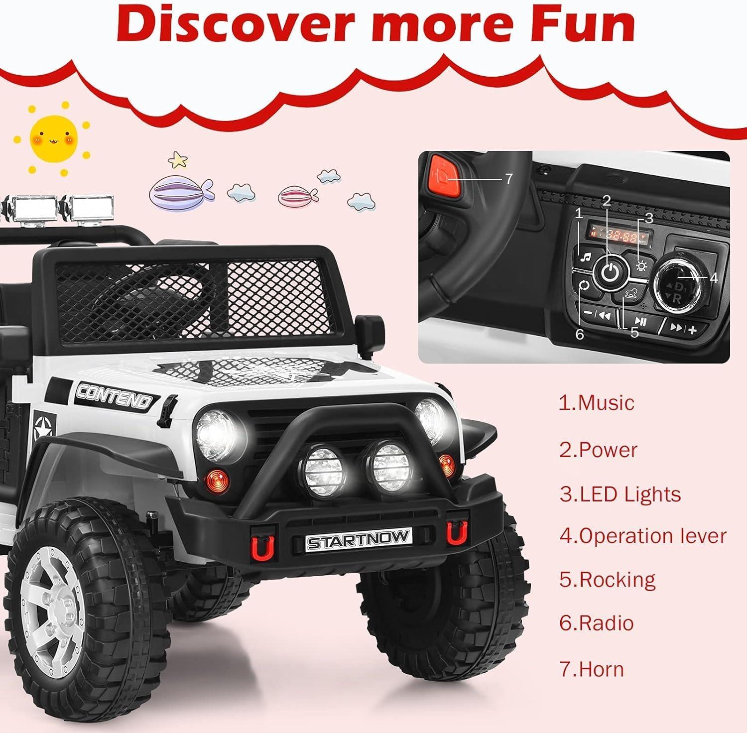 Costway 12V Kids Ride On Truck Remote Control Electric Car with Lights&Music White