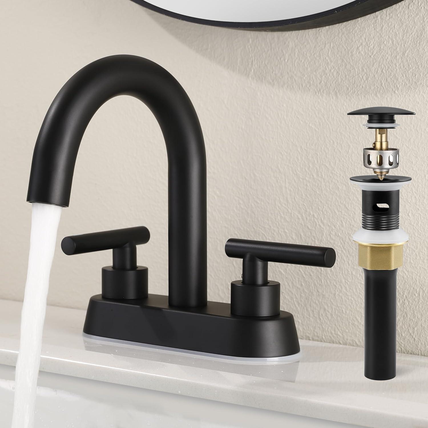 KES 4 Inch Centerset Faucet 2-Handle Bathroom Faucet with Drain Assembly Matte Black