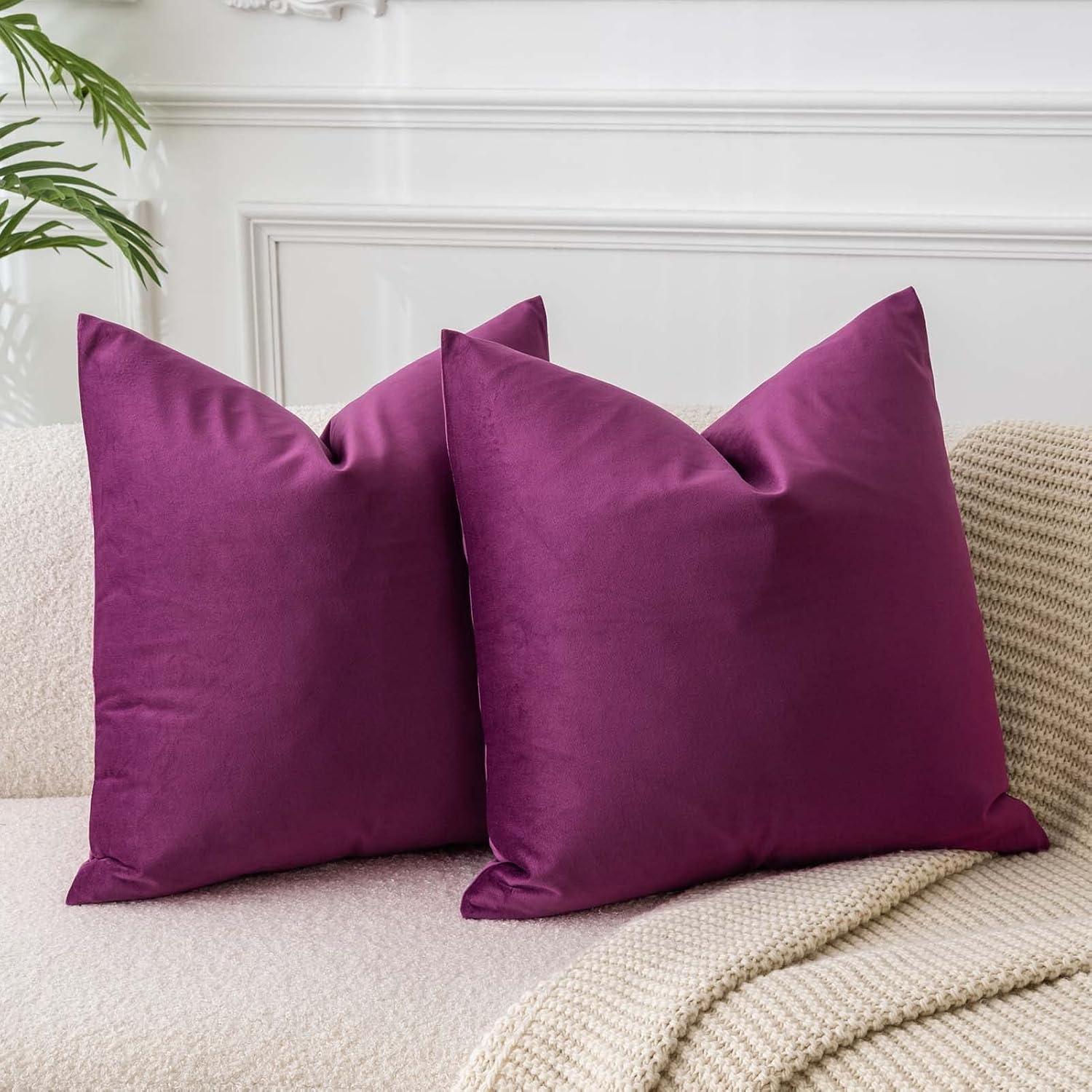 Eggplant Purple Velvet Euro Pillow Covers Set of 2