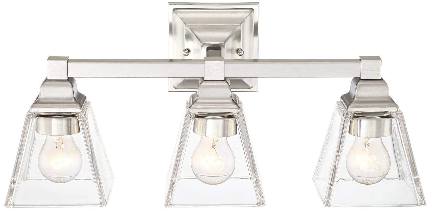 Regency Hill Mencino Modern Wall Light Satin Nickel Hardwire 20" 3-Light Fixture Clear Glass for Bedroom Bathroom Vanity Reading Living Room Hallway