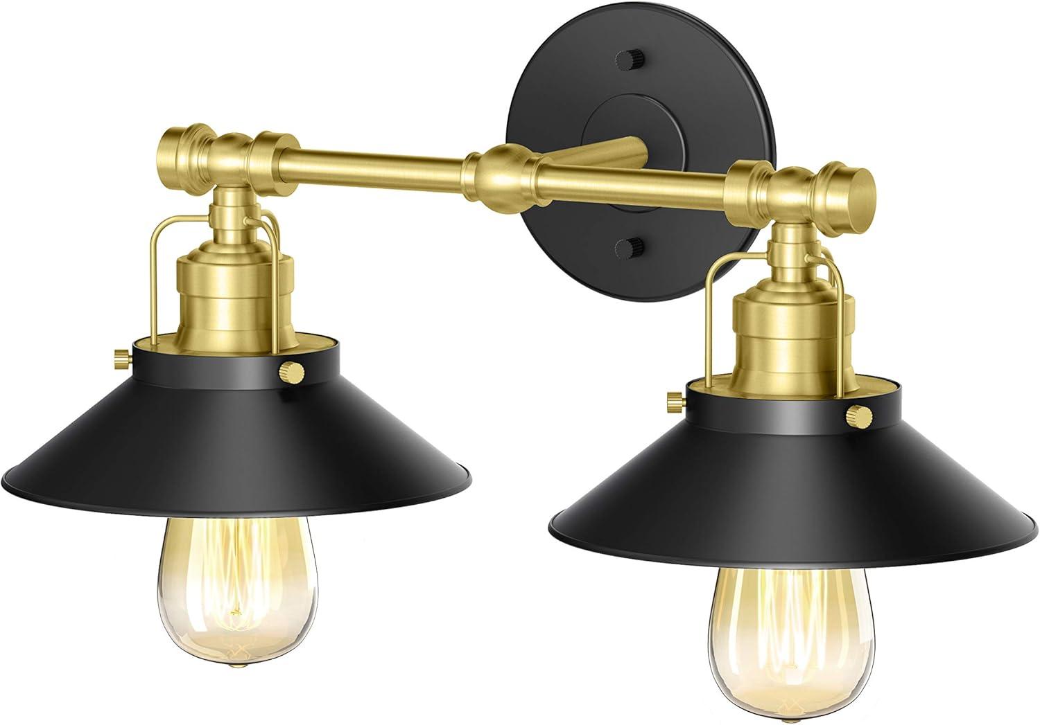 Modern Farmhouse Reto Double Metal Sconce, Matte Black/Brushed Brass