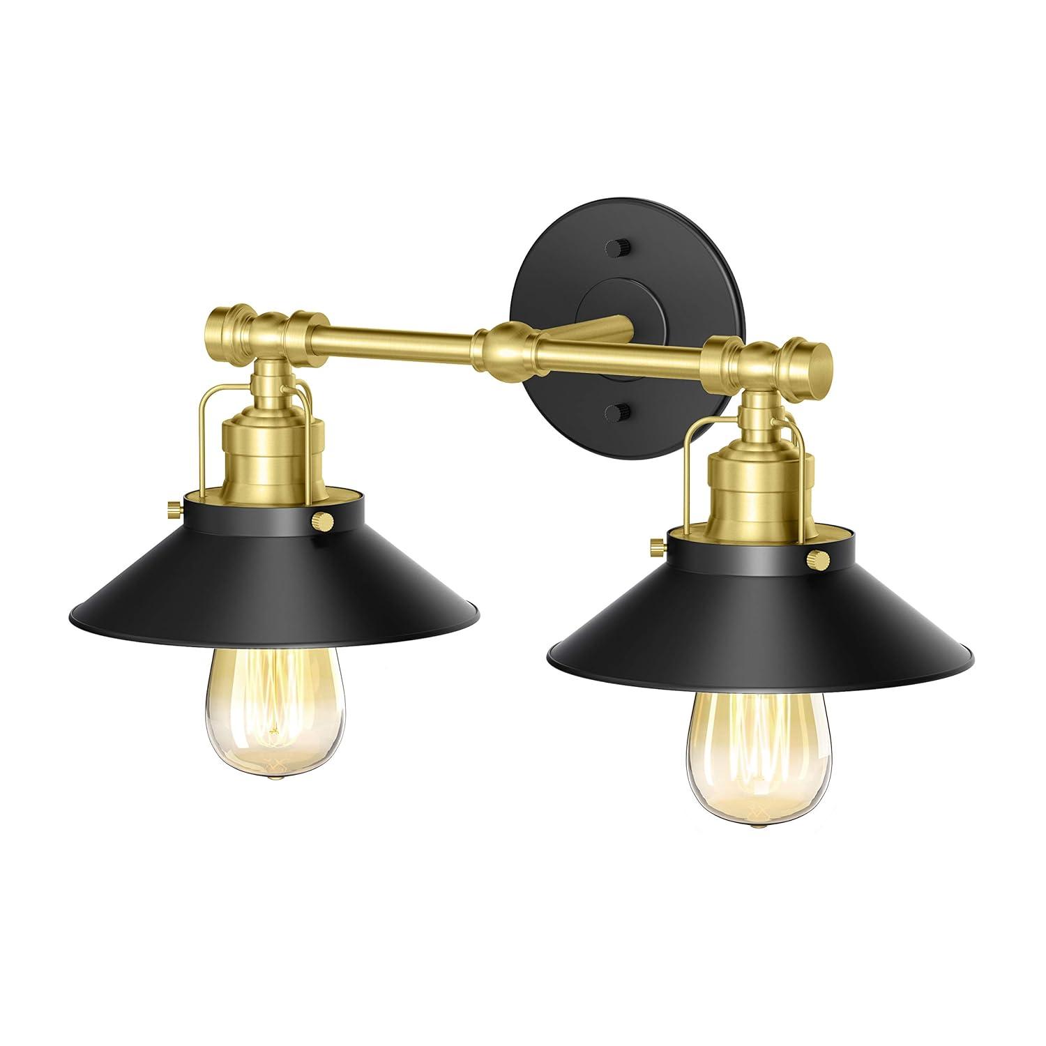 Modern Farmhouse Reto Double Metal Sconce, Matte Black/Brushed Brass
