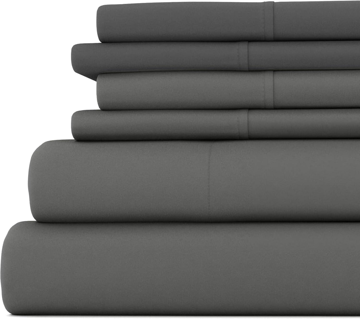 American Home Collection Full Size 6 Piece Bed Sheet Set Grey - Ultra Soft Microfiber Deep Pocket Wrinkle Free