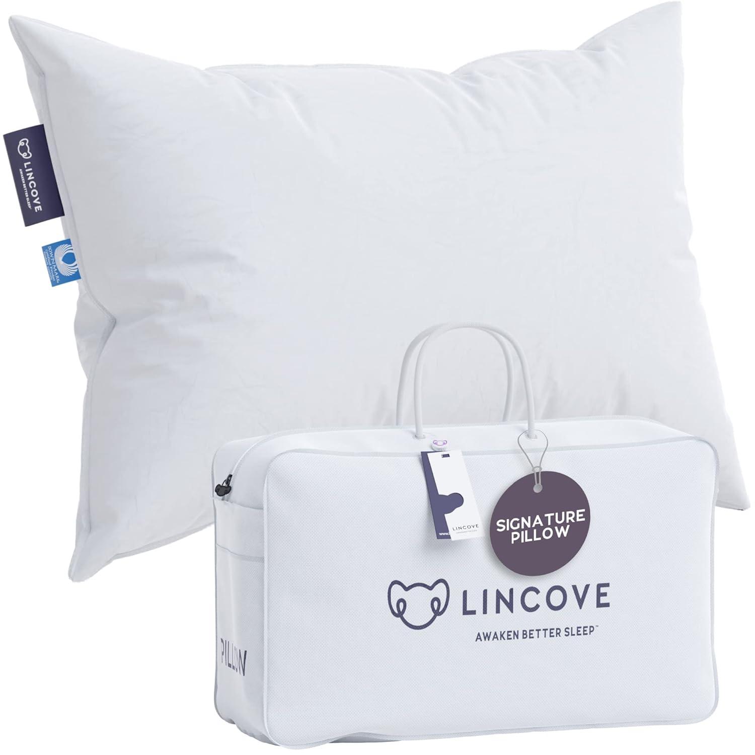 Lincove Signature 100% Canadian Down Luxury Sleeping Pillow - 800 Fill Power, 500 Thread Count Cotton Shell, Queen - Medium, 1 Pack