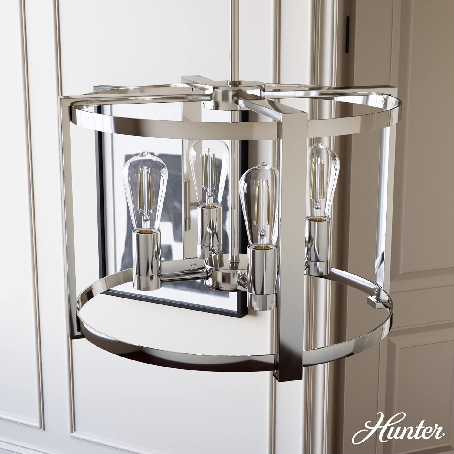 Hunter - Astwood 4-light Polished Nickel, Medium Size Chandelier, Dimmable, Caged Style, Drum Shaped, for Bedrooms, Kitchens, Dining, Living Rooms - 19957