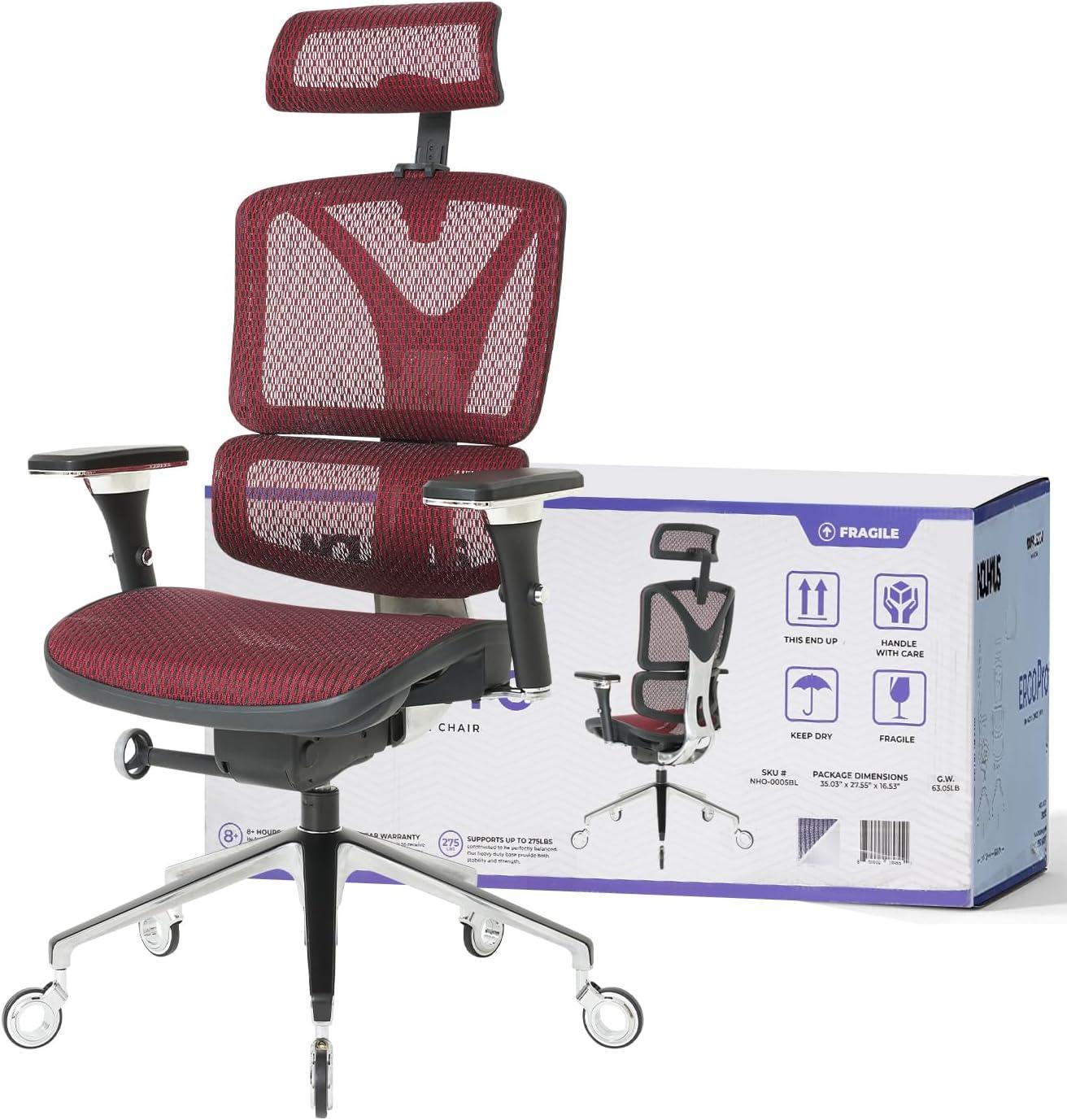 Nouhaus Inc Nouhaus Ergonomic Office Chair Lumbar Support Aluminum Alloy Backrest, Big and Tall Mesh Computer Desk Chair with Adjustable Headrest, 4D Armrest and Premium Wheels
